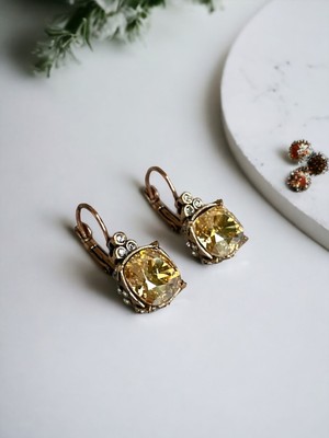 Fayra Accessories Sarı Kristal Taşlı Küpe