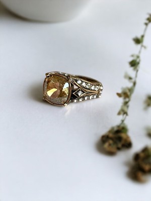 Sarı Kristal Taşlı Yüzük