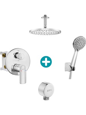 Eca Lia Yuvarlak Ankastre Gömme Banyo Bataryası Duş Seti Tüm Parçalar Dahil Tavandan