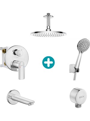 Eca Lia Yuvarlak Ankastre Gömme Banyo Bataryası Duş Seti Tüm Parçalar Dahil Tavandan