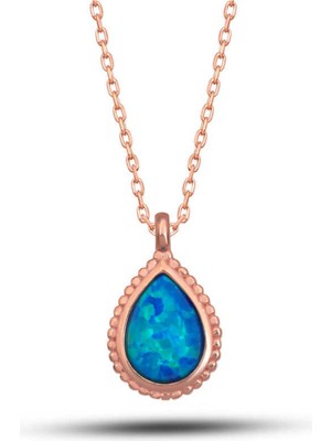 Gümüş Rose Damla Mavi Opal Taşlı Kadın Kolye CSR2181276