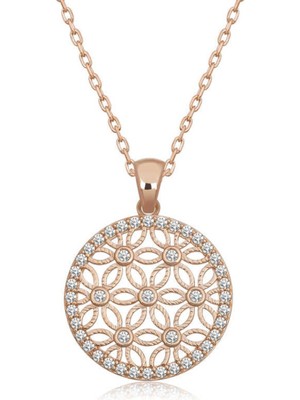 Gümüş Rose Beyaz Taşlı Yaşam Çiçeği Kadın Kolye CSR2180879