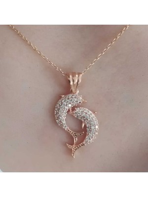 Gümüş Rose Çift Yunus Balığı Kadın Kolye CSR2181093
