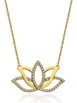 Gümüş Gold Lotus Çiçeği Kadın Kolye CSR2180985