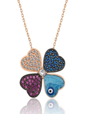 Gümüş Rose Dört Yapraklı Yonca Kadın Kolye CSR2184961