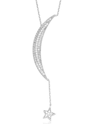 Gümüş Zincirli Ay Yıldız Kadın Kolye CSR2181754