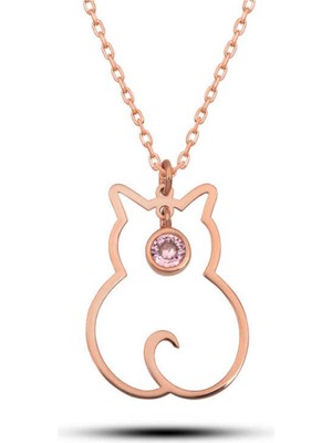 Gümüş Ekim Ayı Doğum Taşı Kedi Kadın Kolye CSR2181051