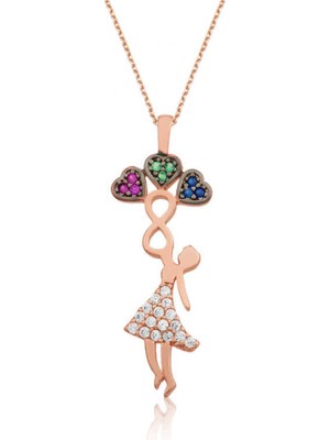 Gümüş Üç Kalp Tutan Kız Kadın Kolye CSR2180499