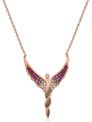 Gümüş Rose Kanatlı Melek Kadın Kolye CSR2180143