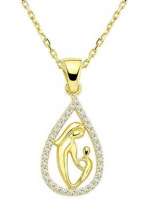 Gümüş Gold Damla Anne Çocuk Kolyesi CSR2180904
