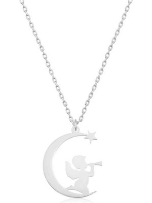 Gümüş Ayda Oturan Melek Kadın Kolye CSR2180187
