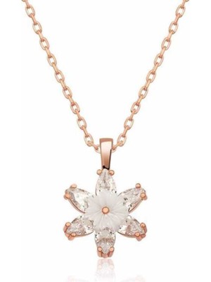 Gümüş Rose Beyaz Lotus Çiçeği Kolye CSR2180776