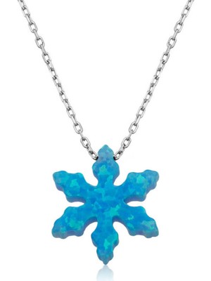 Gümüş Mavi Opal Taş Kar Tanesi Kadın Kolye CSR2181364