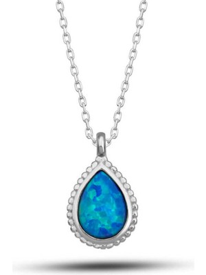 Gümüş Damla Mavi Opal Taşlı Kadın Kolye CSR2181283