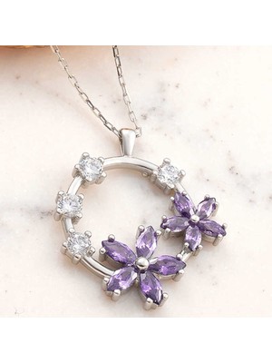 Caseras Gümüş Mor Çiçek Kadın Kolye CSR2181019