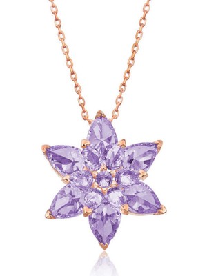 Gümüş Rose Lila Lotus Çiçeği Kolye CSR2180725