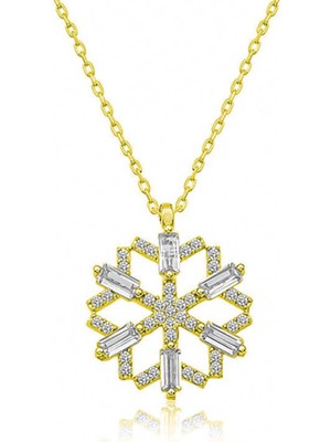 Caseras Gümüş Gold Baget Taşlı Kar Tanesi Kolye CSR2183624