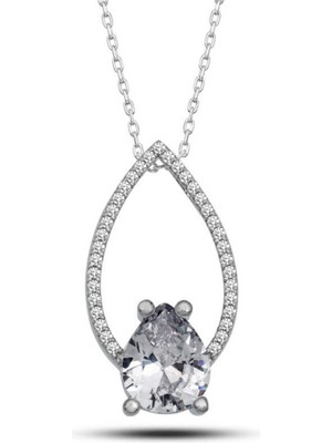 Caseras Gümüş Beyaz Taşlı Damla Kadın Kolye CSR2181248