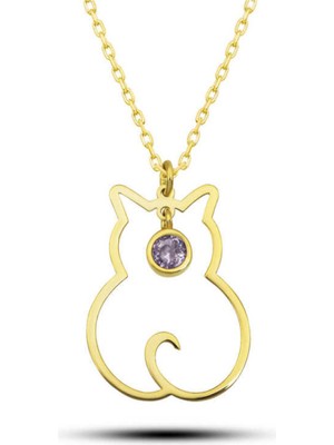 Gümüş Haziran Ayı Doğum Taşı Kedi Kadın Kolye CSR2181071
