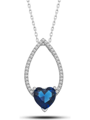 Caseras Gümüş Kalp Mavi Taşlı Damla Kadın Kolye CSR2181251