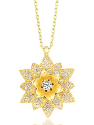 Caseras Gümüş Gold Beyaz Taşlı Lotus Çiçeği Kadın Kolye CSR2180969