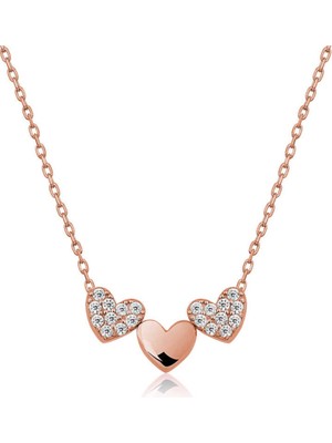 Caseras Gümüş Rose Üç Kalp Kadın Kolye CSR2180703