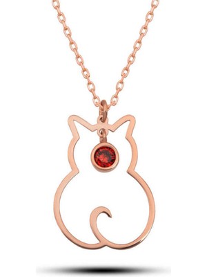 Gümüş Ocak Ayı Doğum Taşı Kedi Kadın Kolye CSR2181049