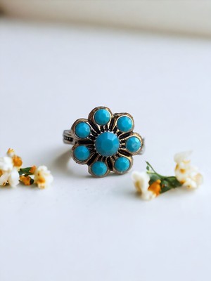 Turkuaz Taşlı Elmas Salkım Yüzük