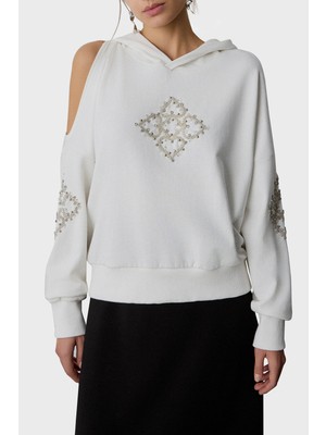 Bsb Taşlı Pamuklu Regular Fit Sırt Dekolteli Kapüşonlu Bluz Bayan Bluz 053