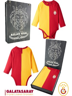 Galatasaray  Lisanslı Uzun Kol Bebek Body Zıbın lik Ahşap Kutulu