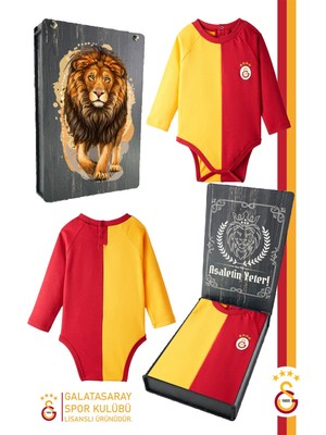 Galatasaray  Lisanslı Uzun Kol Bebek Body Zıbın lik Ahşap Kutulu