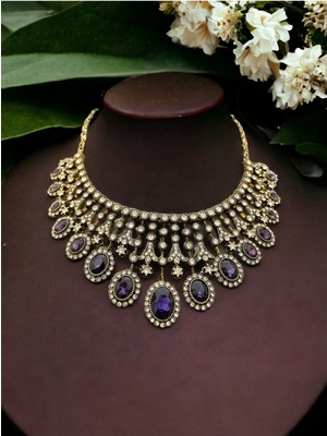 Oval Kesim Zirkon Taşlı Kına Nişan Düğün Gerdanlık