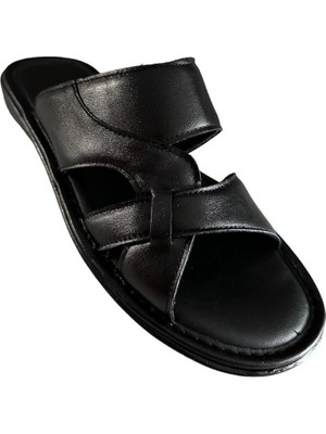Castle Black 8521 Erkek Deri Yazlık Comfort Terlik Siyah