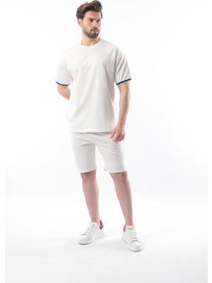 Madmext Ekru Basic Erkek Şort T-Shirt Takımı E7307