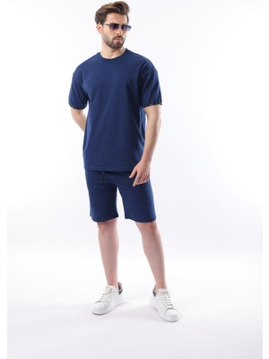 Madmext Lacivert Basic Erkek Şort T-Shirt Takımı E7307