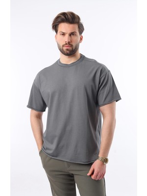  Madmext Füme Bisiklet Yaka Basic Erkek Tişört E7105