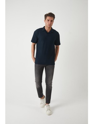 Havlu Kumaş Polo Yaka Erkek T-Shirt - Lacivert