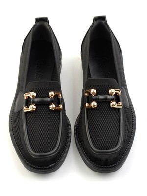 Bambi Siyah Triko   Kadın Loafer Ayakkabı K01474222282