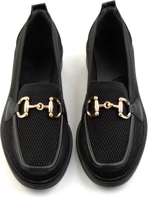 Bambi Siyah Triko   Kadın Loafer Ayakkabı K01474111182