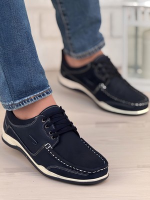 Ayakkabix Deri Yazlık Erkek Ayakkabı Lacivert Düz Taban 41 Numara Konforlu Kullanım