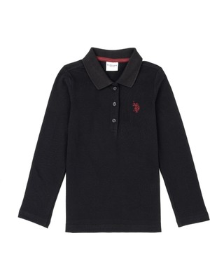 U.S. Polo Assn. Kız Çocuk Siyah Polo Yaka Basic Sweatshirt