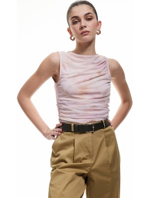 Koton Batik Desenli Drapeli Bisiklet Yaka Kolsuz Tül Bluz