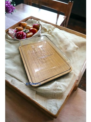 Dekoratif Büyük Kek Fanus Kalın Ahşap Stand Akrilik Kap /kek Pasta Sunum (Stand 31.5/kap 30CM)