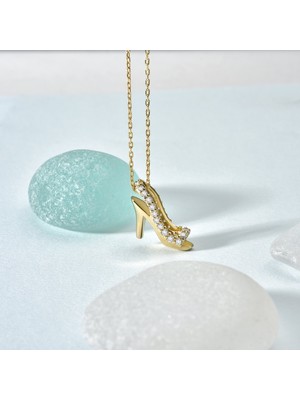 Nox Jewelry 14 Ayar Altın Kaplama Taşlı Yüksek Topuk Kadın Ayakkabı Tasarım Kolye - CNS00605