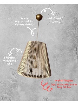 Conana Radiara Sarkıt Avize - Makrome Ip, Metal Iskelet (Ampul Dahil Değildir)