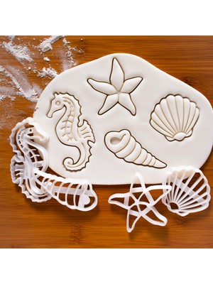 Hobist Deniz Yıldızı - Deniz Atı - Istiridye ve Salyangoz Kabuğu Dörtlü Set Kurabiye Kalıbı