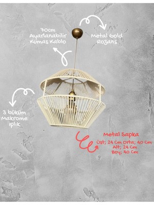 Conana Filara Sarkıt Avize - Makrome Ip, Metal Iskelet (Ampul Dahil Değildir)