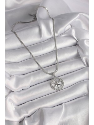 ForWhat Zarif Kadın Için Silver Çelik Italyan Zincir Zirkonlu Kutup Yıldız Kolye