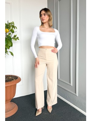 Kadın Yüksel Bel Ispanyol Paça Kumaş Pantolon 2225