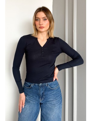 Kadın Patlı Düğmeli Uzun Kol Body 21926